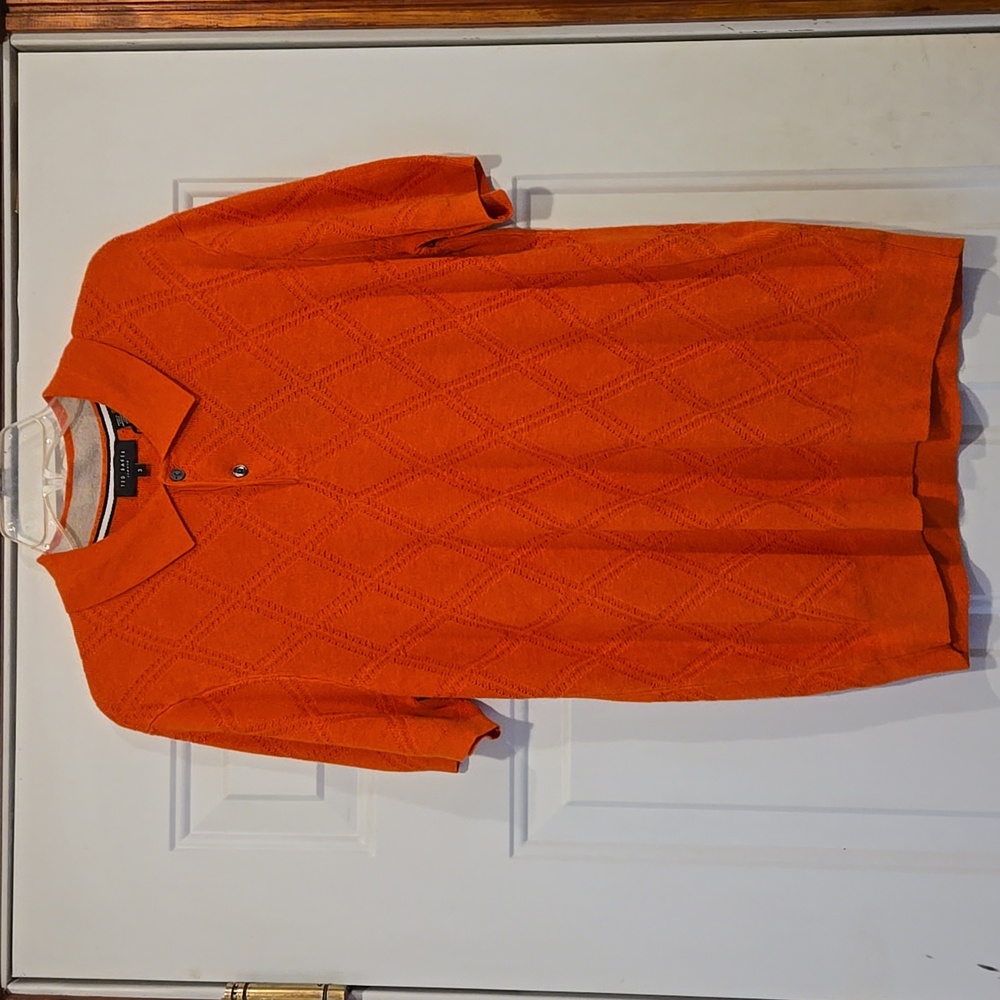 NWT Ted Baker Ventar Diagonal Diamond Polo Burnt Orange Mens Medium / Size 3